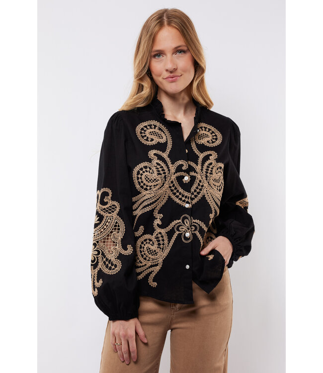 C&S Blouse Lisanne Black / Light Camel