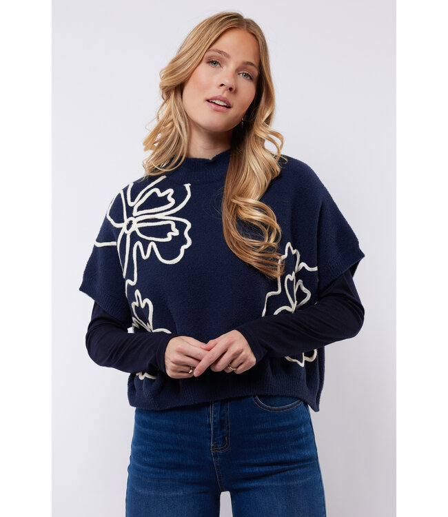 C&S Gilet Violette Knit Midnight Blue / Sand