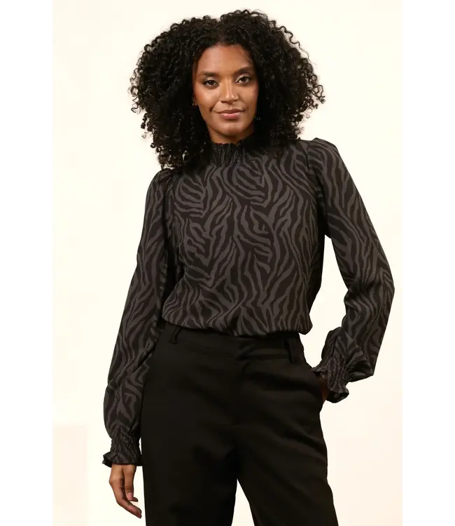 Lofty Manner Blouse Tova Grey Zebra Print