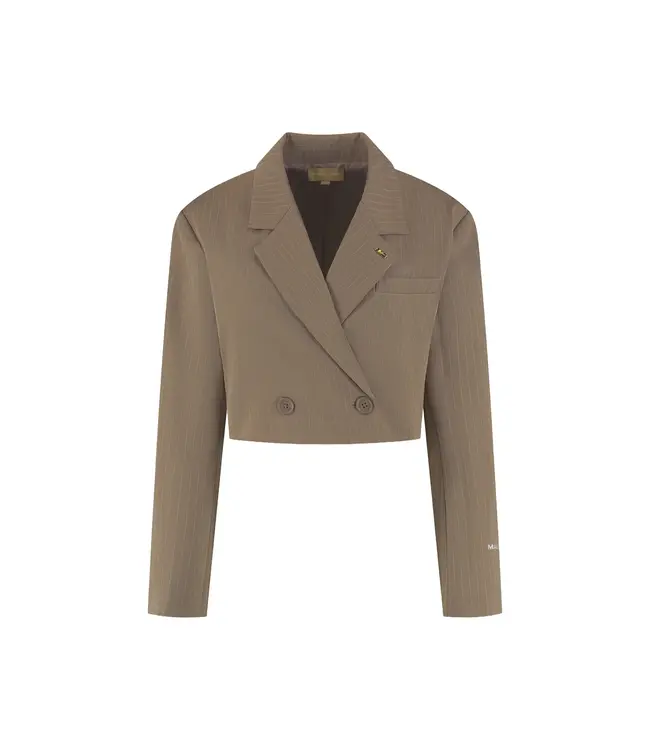 Malelions Women Blazer Cropped Pinstripe Sand