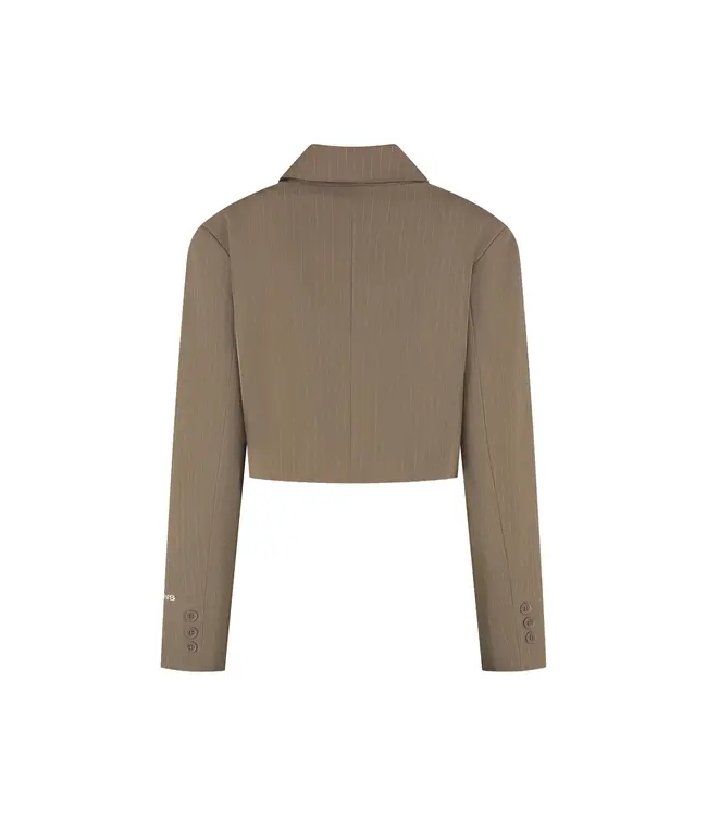 Malelions Women Blazer Cropped Pinstripe Sand