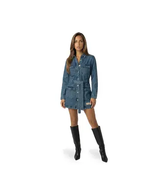 Malelions Malelions Women Jurk Cargo Denim Dress Light Blue