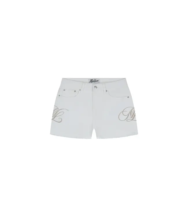 Malelions Women Emblem Denim Shorts White