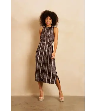 Lofty Manner Lofty Manner Jurk Rox Brown Stripe Print