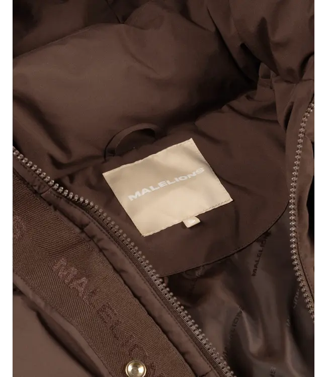 Malelions Jas Emblem Long Puffer Dark Brown