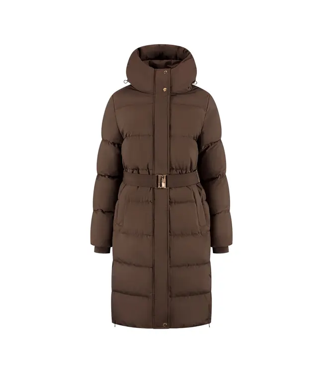 Malelions Jas Emblem Long Puffer Dark Brown
