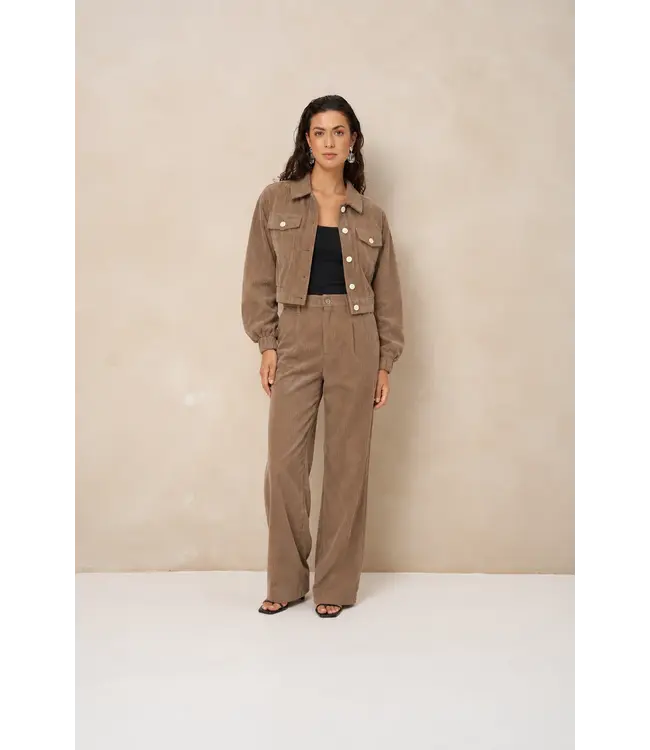 Lofty Manner Broek Josy Pleated Curduroy Taupe