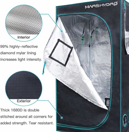 Mars Hydro Mars Hydro Kweektent 120x120x200 cm Mars Hydro Mars Hydro Kweektent 120x120x200 cm