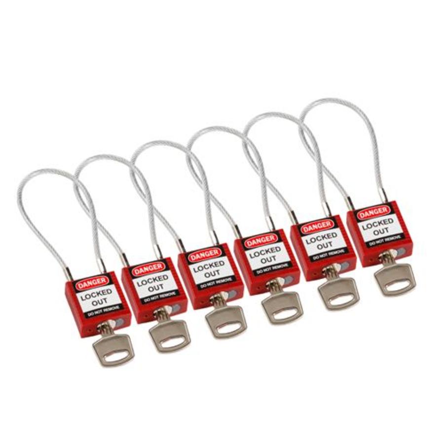 Nylon safety padlock red with cable 146120