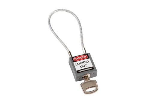 Nylon safety padlock grey with cable 195936 