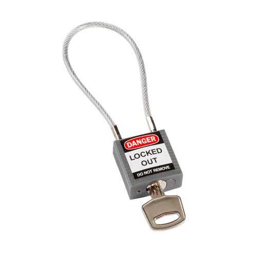 Nylon safety padlock grey with cable 195936 