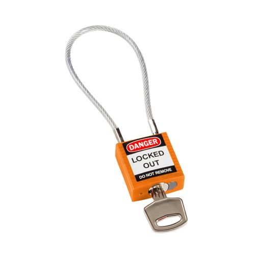 Nylon safety padlock orange with cable 195937 