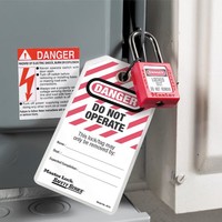 Laminated lock-out tags (12 psc) 497AD in English and blister packaging