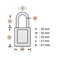 Anodized aluminium safety padlock orange 834861