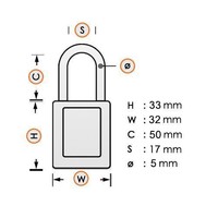 Anodized aluminium safety padlock orange 72/30HB50 ORANGE