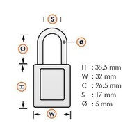 Anodized aluminium safety padlock orange 72IB/30 ORANGE