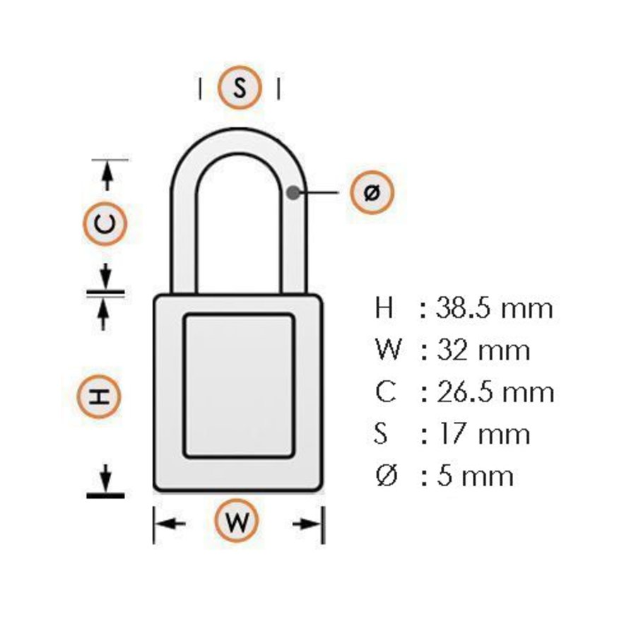 Anodized aluminium safety padlock brown 72/30 BRAUN