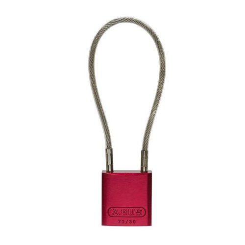 Anodized aluminium safety padlock red with cable 72/30CAB ROT 