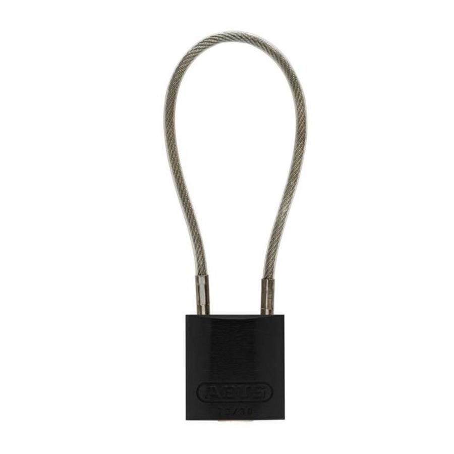 Anodized aluminium safety padlock black  with cable 72/30CAB SCHWARZ