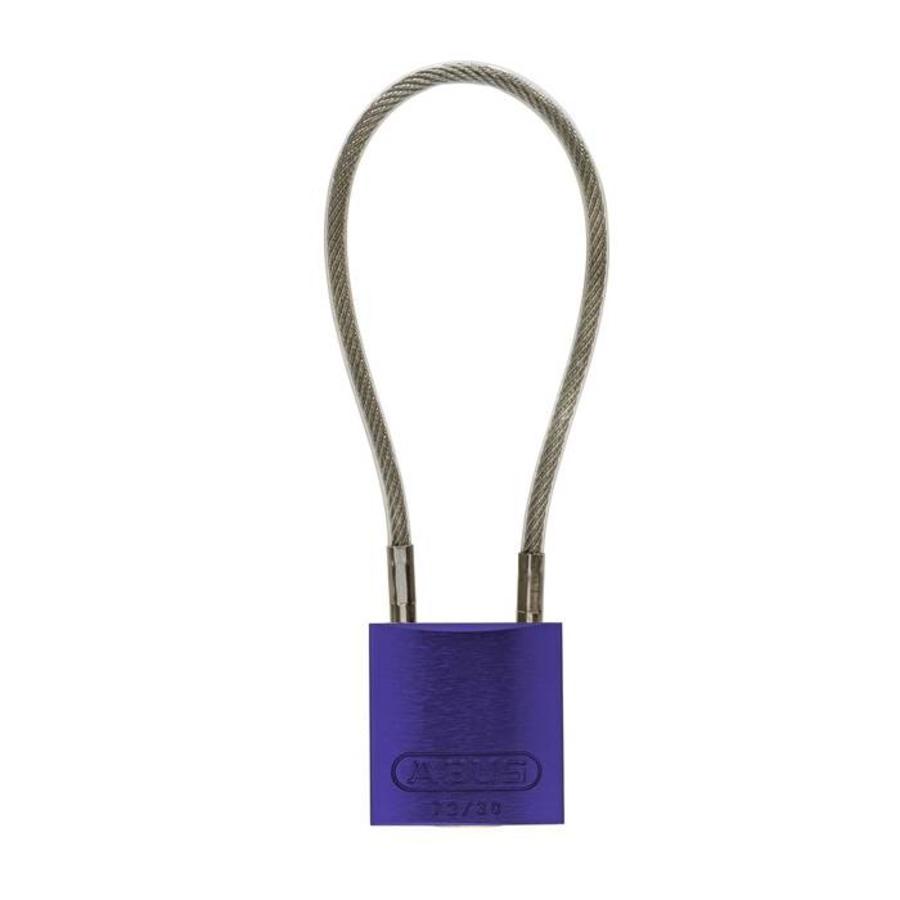 Anodized aluminium safety padlock purple  with cable 72/30CAB LILA