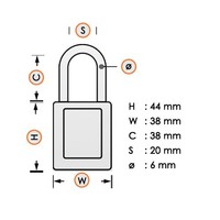 Zenex Sicherheitsvorhängeschloss geel 406YLW, 406KAYLW
