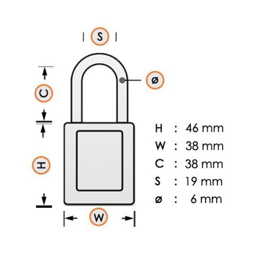 Sicherheitsvorhängeschloss aus eloxiertes Aluminium weiß S1106CLR