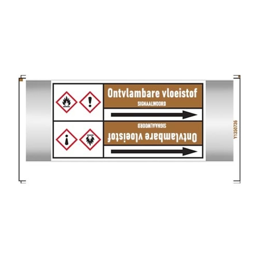 Pipe markers: Detergent | Dutch | Flammable liquid