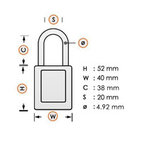 Aluminium safety padlock with green cover 84809