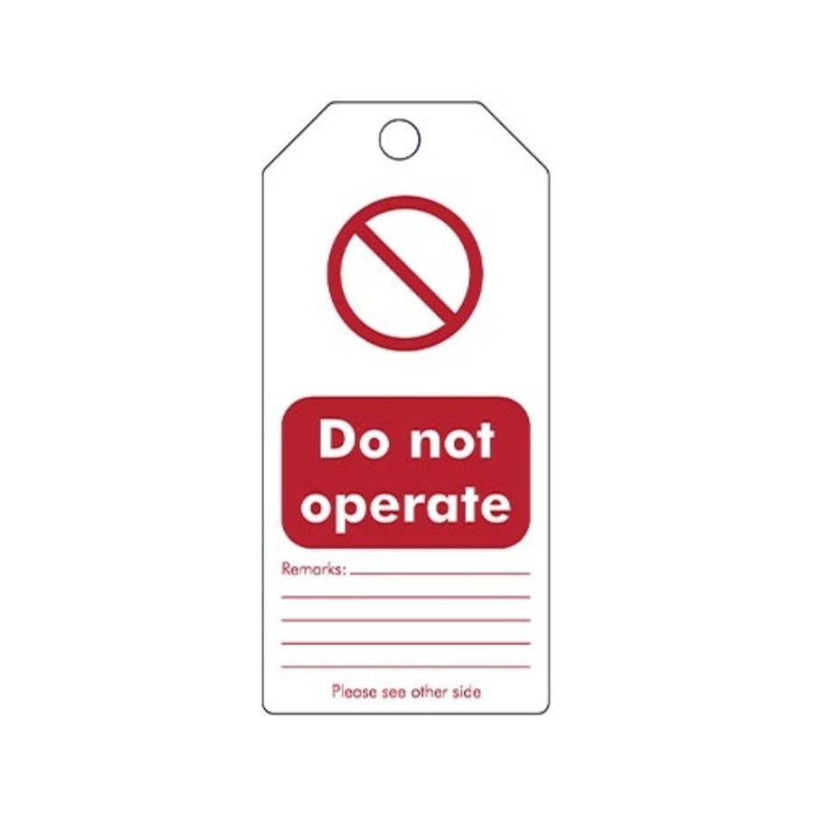 Wiederbeschreibbare PVC Sicherheitsanhänger Englisch "Do not operate"