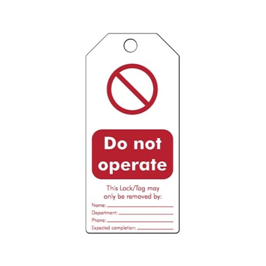 Herschrijfbare PVC veiligheidstags Engels "Do not operate"