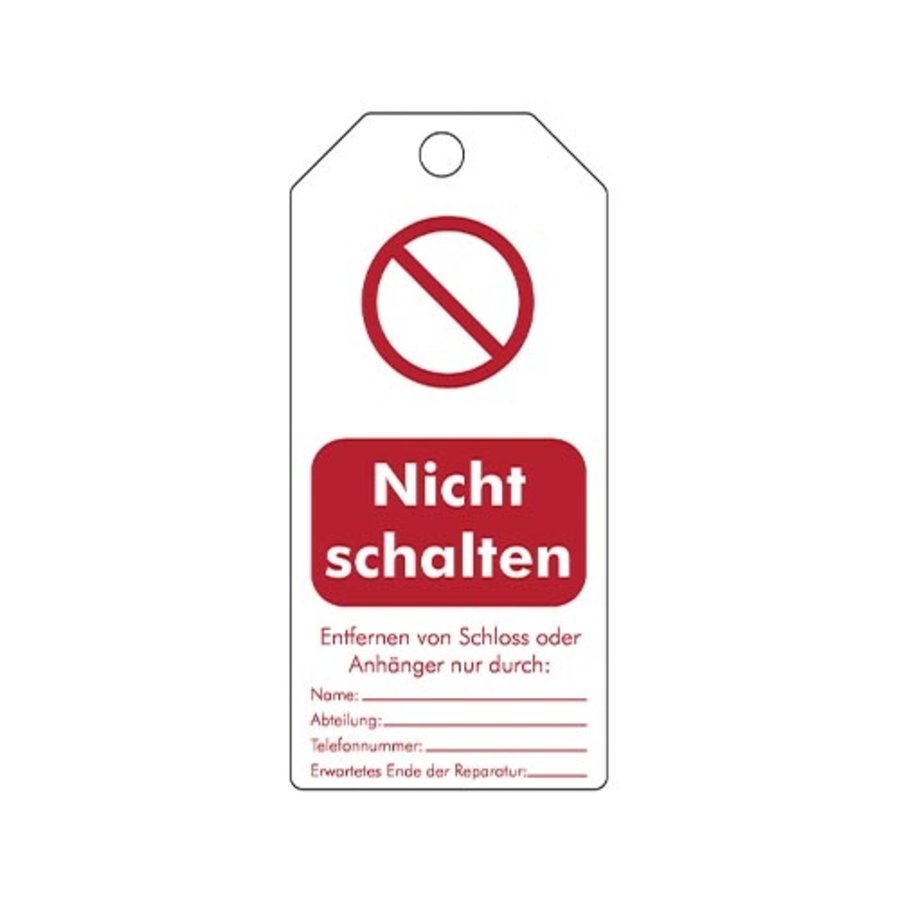 Herschrijfbare PVC veiligheidstags Duits "Nicht schalten"