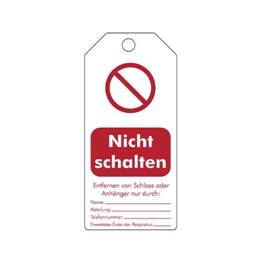 Rewritable PVC safety tags German "Nicht schalten"