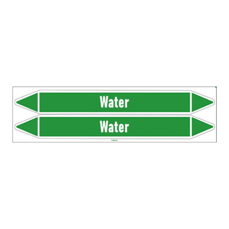 Pipe markers: Heating water loop | English | Water