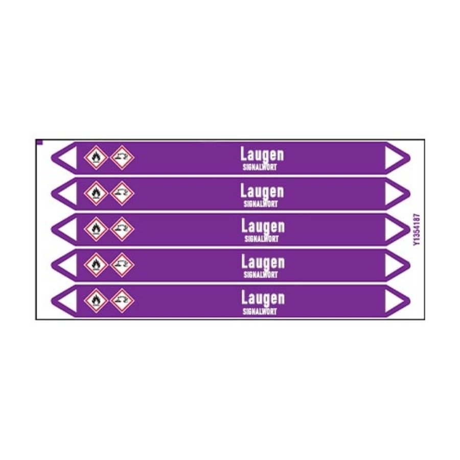 Pipe markers: NaOH | German | Alkalis