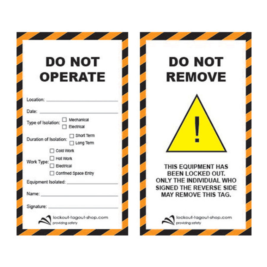 Safety Tag DO NOT OPERATE Laminated cardboard