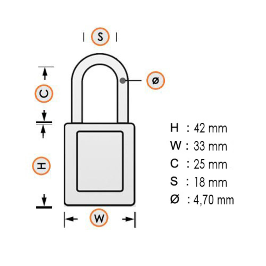 SafeKey Compact nylon safety padlock aluminium shackle orange 152160