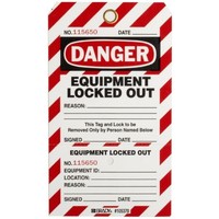 Two-part perforated tags ''EQUIPMENT LOCKED OUT'' 105370