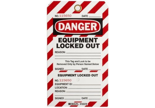 Two-part perforated tags ''EQUIPMENT LOCKED OUT'' 105370 