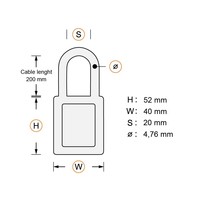 Aluminium safety padlock with cable and red cover 84864