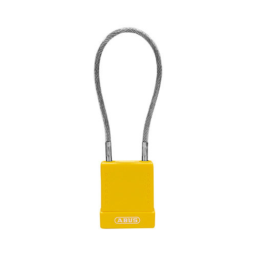 Aluminium safety padlock with  cable and yellow cover 76/40CAB20 