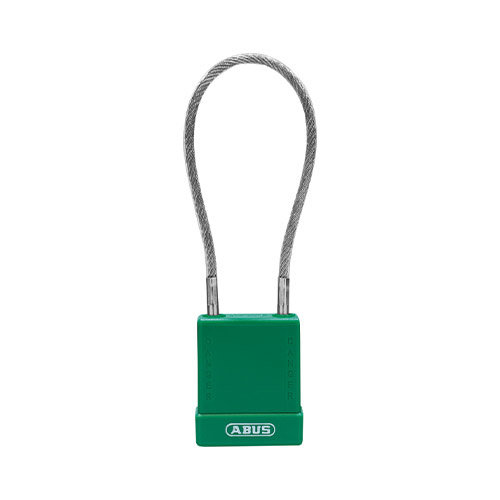 Aluminium safety padlock with  cable and green cover 76/40CAB20 