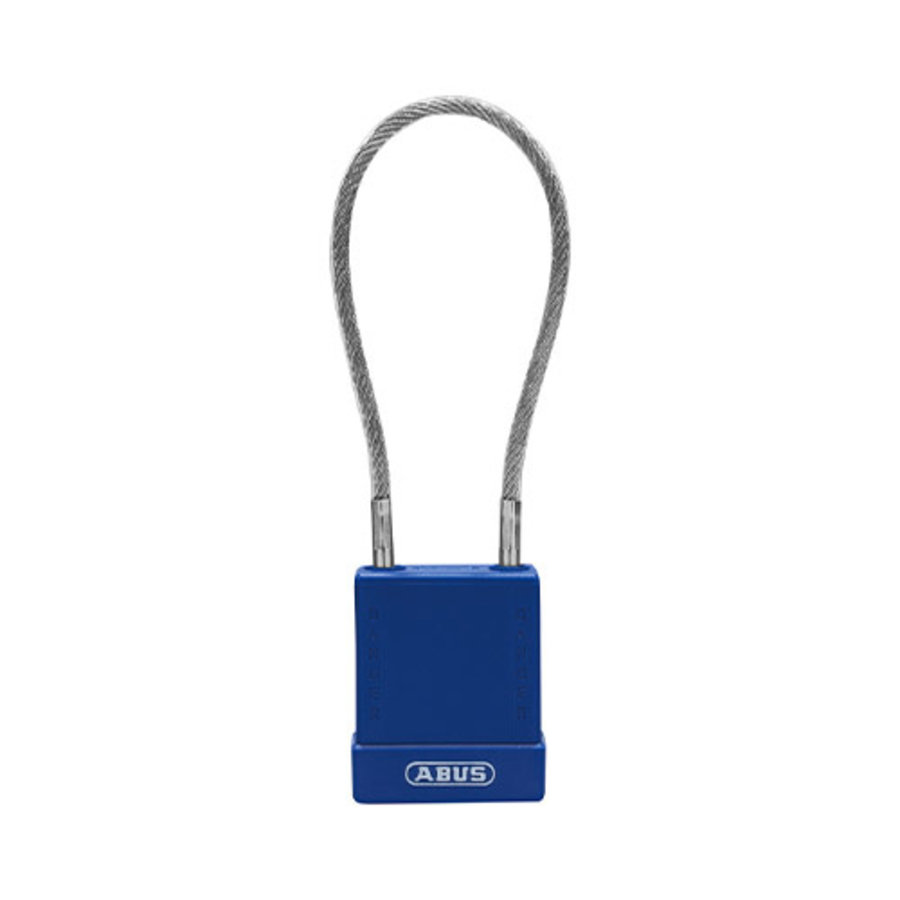 Aluminium safety padlock with cable and blue cover 84867