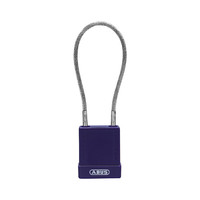 Aluminium safety padlock with cable and purple cover 84869