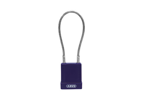 Aluminium safety padlock with  cable and purple cover 76/40CAB20 