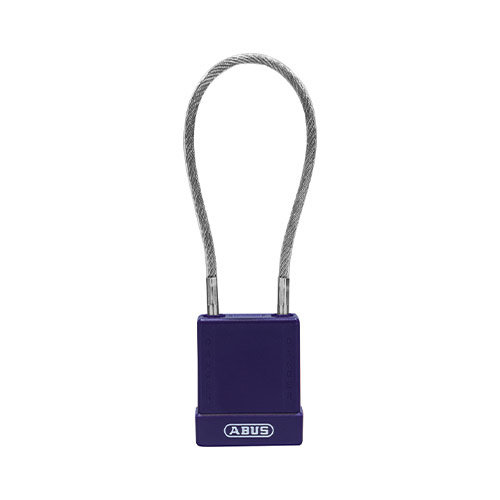 Aluminium safety padlock with  cable and purple cover 76/40CAB20 