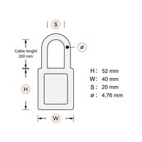 Aluminium Sicherheits-vorhängeschloss mit Kabel und weißer Abdeckung 84870