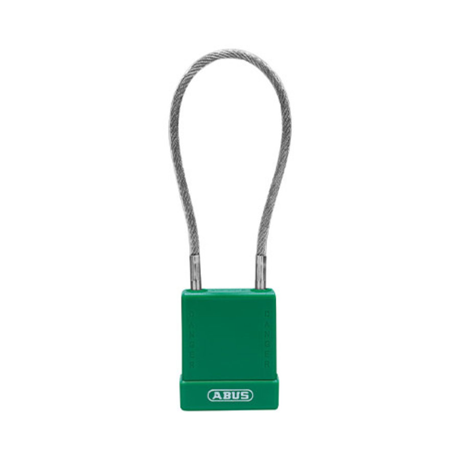 Aluminium safety padlock with cable and green cover 84879