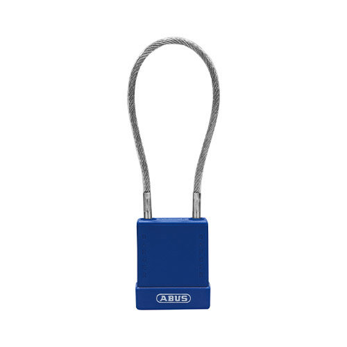 Aluminium safety padlock with  cable and blue cover 76/40CAB40 