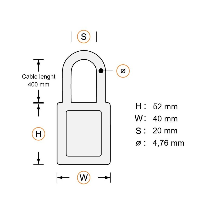 Aluminium Sicherheitsvorhängeschloss mit Kabel und oranger Abdeckung 84881