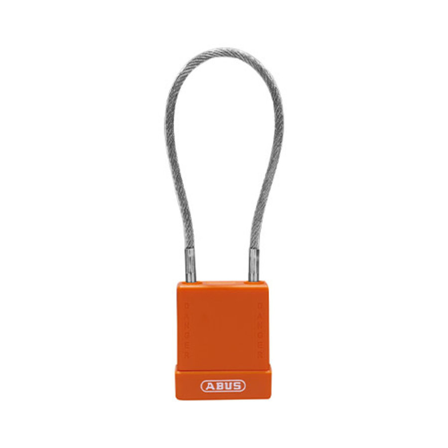 Aluminium Sicherheitsvorhängeschloss mit Kabel und oranger Abdeckung 84881